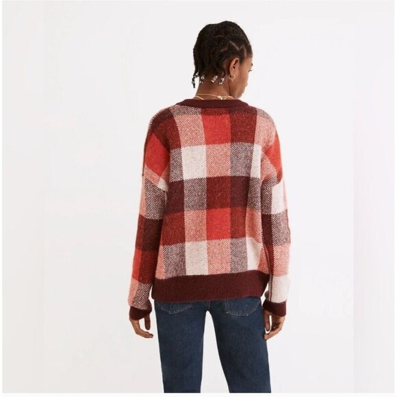Madewell Fenimore Red Plaid Pullover Sweater Alpaca Wool Blend size medium - Picture 3 of 9